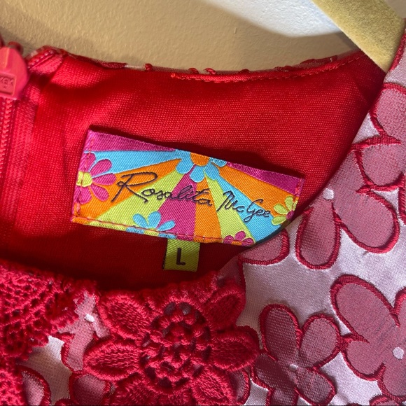 ROSALITA MCGEE Red Floral Crochet Detail A Line Sleeveless Dress Size Large - Picture 3 of 6